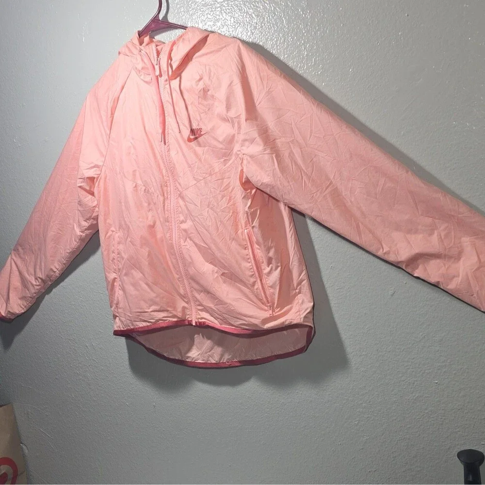 Nike Women’s Pink Hooded Full Zip Nylon Windbreaker Jacket, Size S